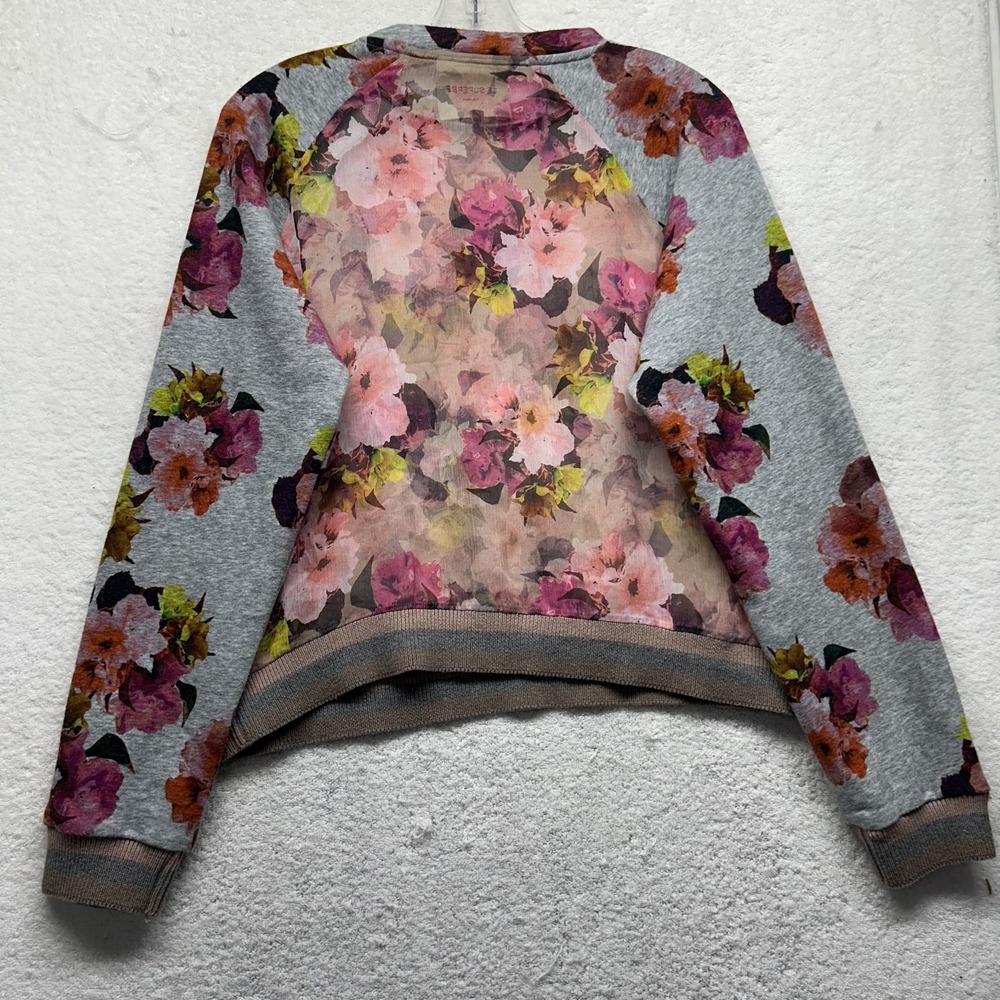 Le Superbe Womens Size S Gray Sheer Floral Crew Pullover Sweatshirt (T7) - Picture 4 of 5